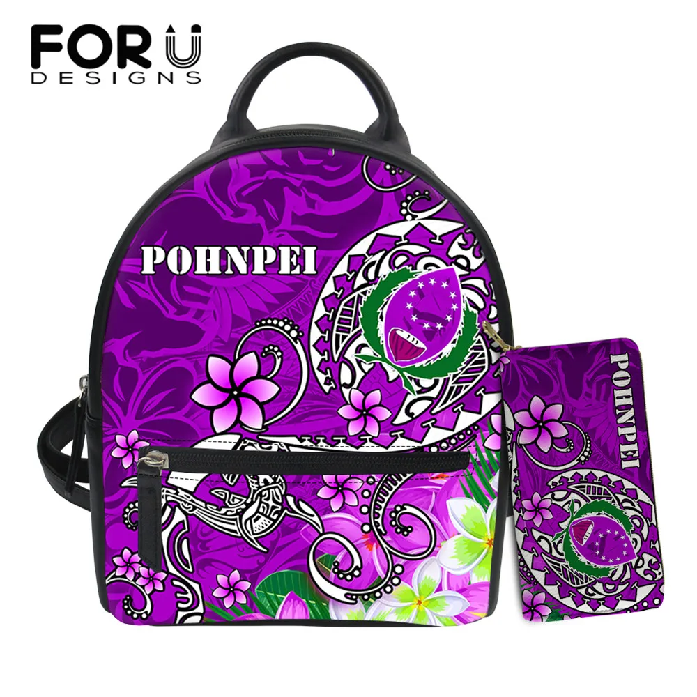 

Дизайнерские Роскошные рюкзаки FORUDESIGNS из искусственной кожи для женщин, полинезийский понпей и Плюмерия, винтажные женские Наплечные сумки...