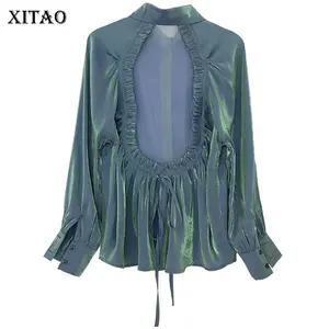 XITAO женская блузка с открытыми плечами, модная новинка, длинный рукав, на завязках, с одной грудью, 2020, зимняя элегантная рубашка, ZXR1201
