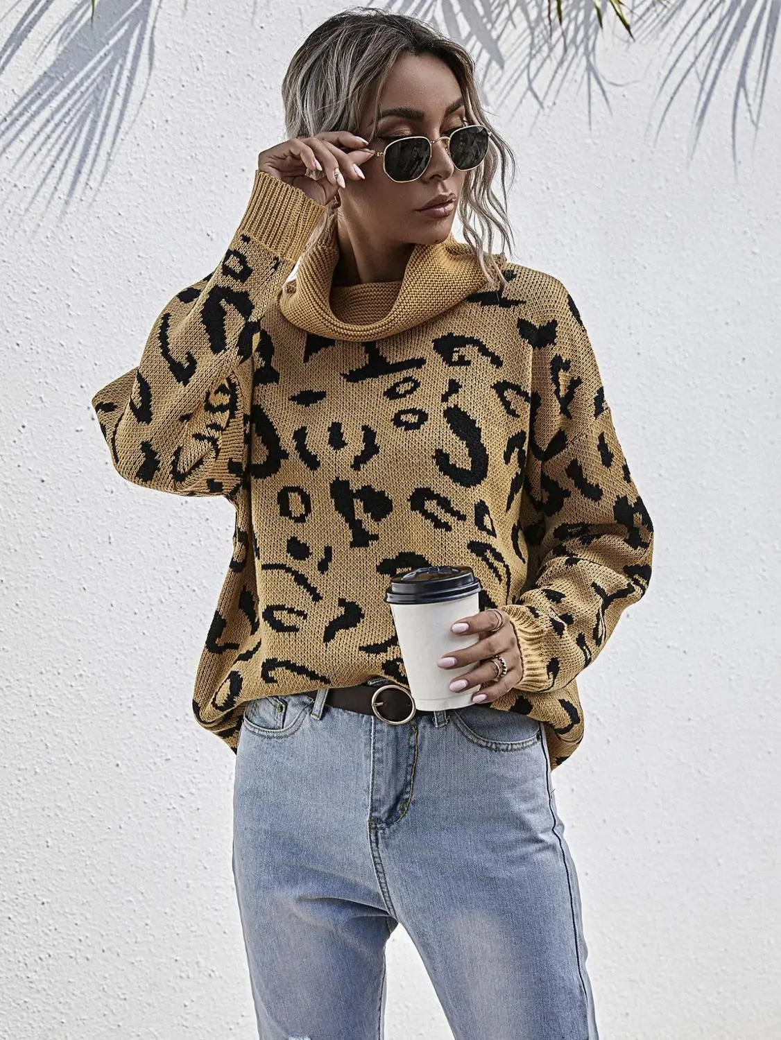 Свободный женский свитер-водолазка jaevini пуловер с длинным рукавом Осенний