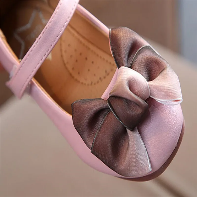 Модные кожаные модельные туфли с бантом для девочек Повседневная танцевальная