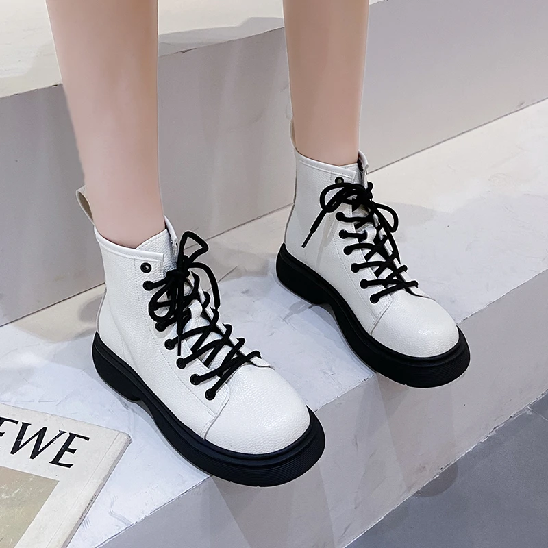 

Black White Martin High Short Ankle Boots Women's Summer Sweet Cool French High Street Lolita Boot Gothic Sexy Lace Up Cosplay