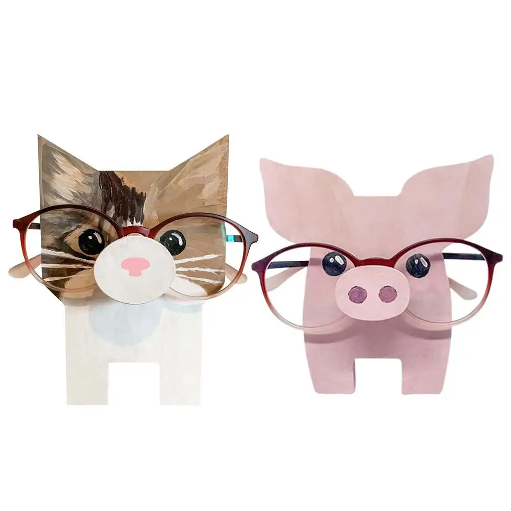 

Animal Glasses Holder Creative Eyeglass Display Stands Cat Pig Wooden Glasses Holder Stand For Kids Adult