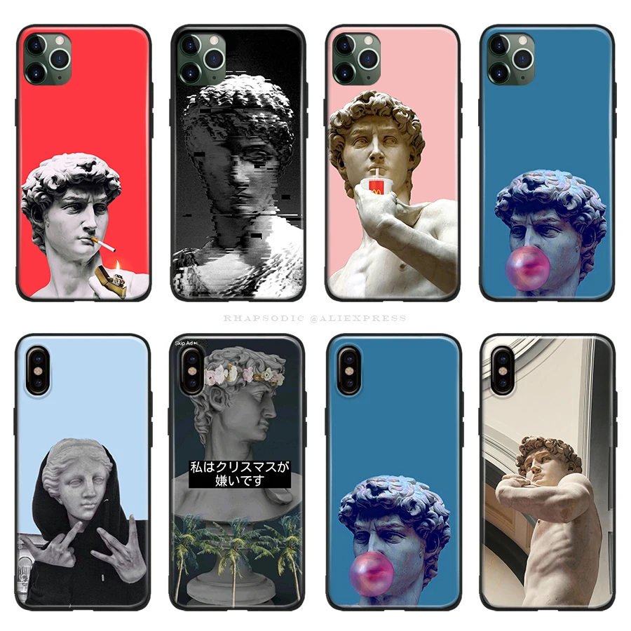 spoof personality statue sculpture funny art soft silicone phone case cover shell for iphone 6 6s 7 8 plus x xr xs 11 pro max free global shipping