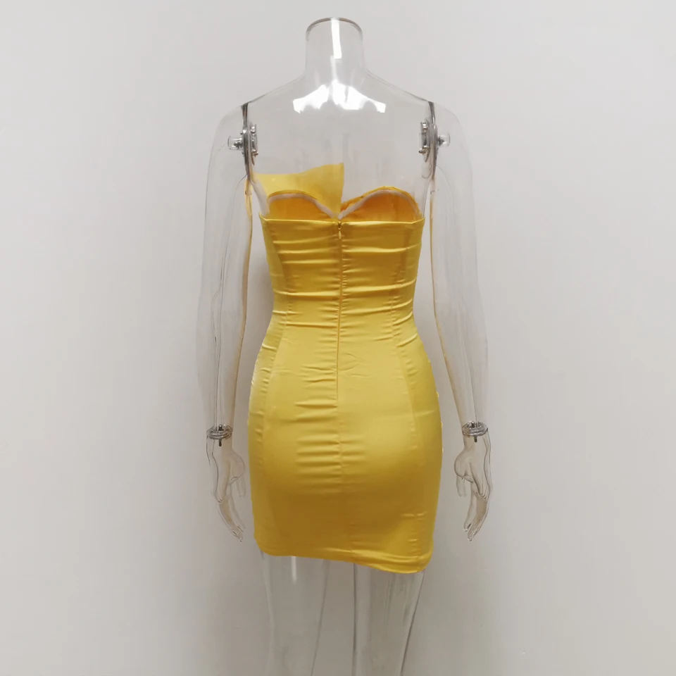 Karlofea сексапильные без бретелек Вечерние Платье Леди желтые осень атласная мини