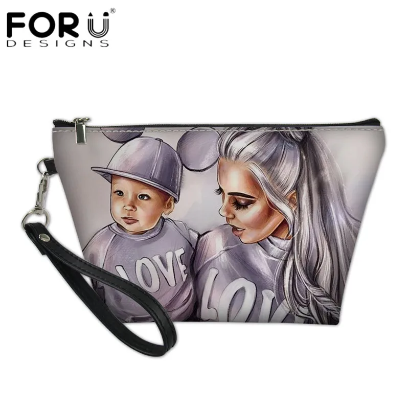 FORUDESIGNS/черные коричневые волосы для мамы и дочки, розовые косметички с принтом, кожаные женские дорожные косметички на молнии, сумка-Органайзер для ванной - Цвет: HMA538Z8