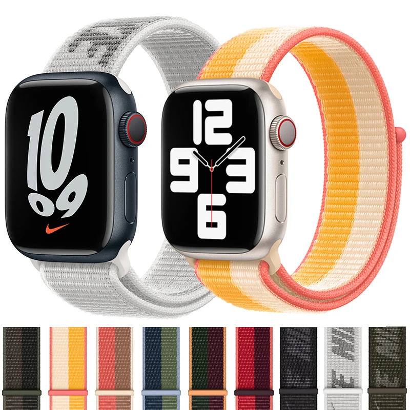 Nylon Loop Strap for apple watch band 44mm 40mm 45mm 41mm 38mm 42mm 44 mm bracelet correa Watchband iWatch serie 3 5 6 se 7 band silicone strap for apple watch band 44mm 40mm 38mm 42mm breathable watchband correa bracelet iwatch serie 3 4 5 6 se 7 45mm 41mm