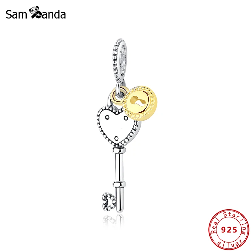 

2020 100% оригинал стерлингового серебра 925 пробы CZ подвески золотой ключ в форме сердца подходят для оригинальных браслетов DIY женские украшен...