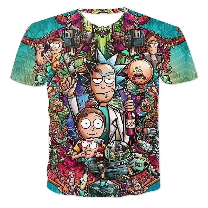 

Rick Anime 2021Spring And Summer New Boys And Girls 3D Pattern Short-Sleeved T-Shirt O-Neck Boys And Girls Hip-Hop Anime Cartoon