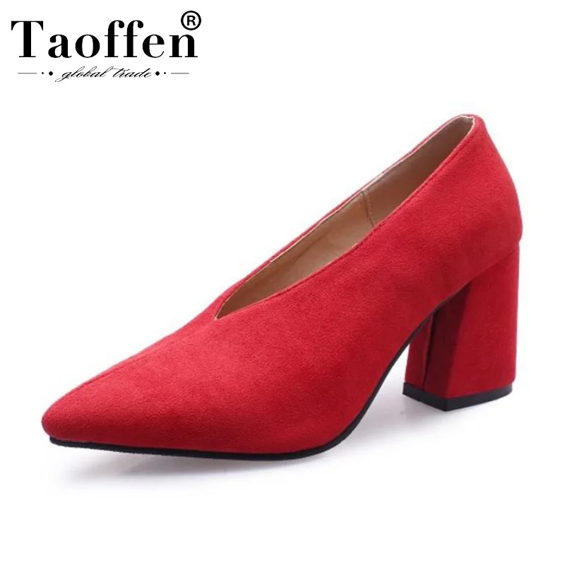 Женские туфли лодочки Taoffen офисные с острым носком на высоком каблуке большие