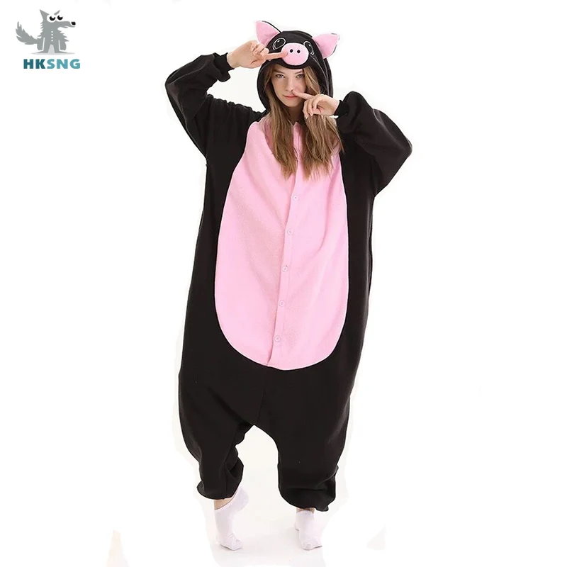 Пижама HKSNG для взрослых черная розовая блестящая кигуруми Свободный комбинезон с