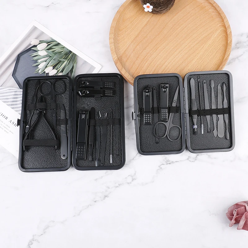 

10/12Pcs Nail Clippers Set Black Ear Spoon Nail Clippers Manicure Pedicure Kit Foot Kit Nail Tools Nail Knife
