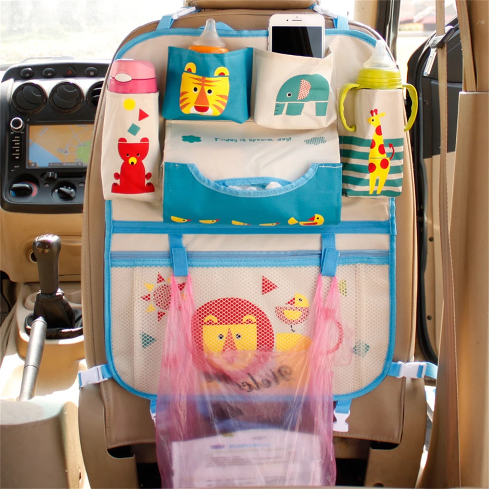 cartoon car seat back organizer multi pocket storage bag tablet holder auto interior accessories stowing tidying free global shipping