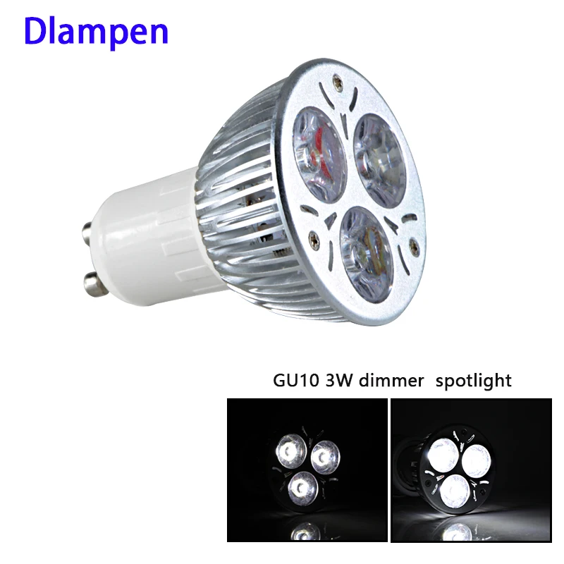 Gu10 led 220v алюминиевый прожектор Диммер 3W Высокое качество Gu 10 затемнение 1W * 3