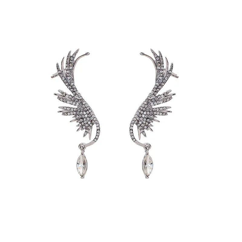 

2021 New Angel wings Rhinestone Hanging Dangle exquisite Exaggerated Fashion Stud Earrings elegant Prevent Allergy Earrings