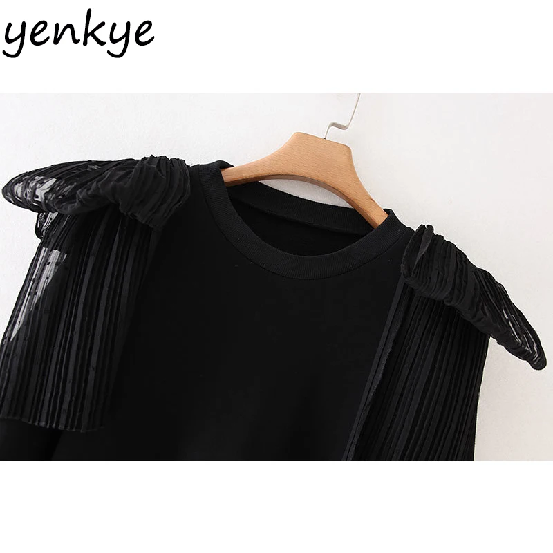 Винтажные черные толстовки для женщин с бантом и круглым вырезом пуловер