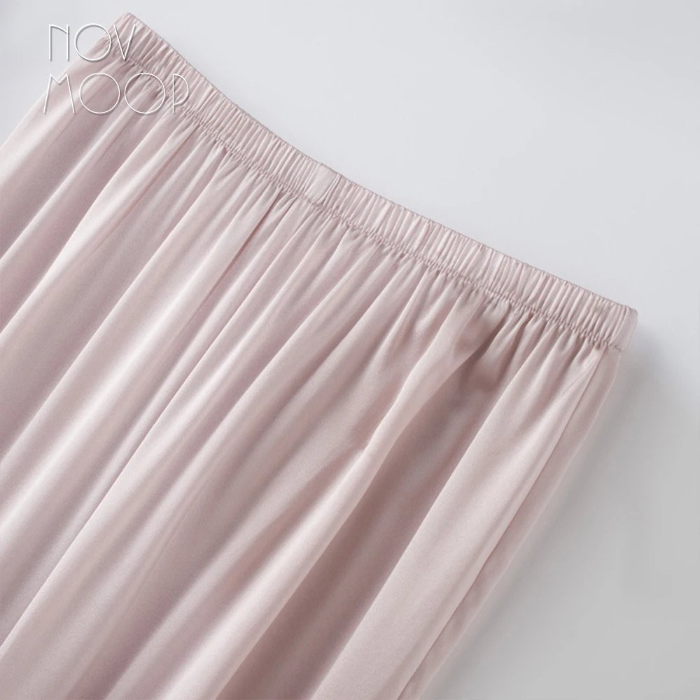 Novmoop Korean elegant fashion style stretch silk full sleeve shirt and pants women summer sleeping pajamas two sets LT3103