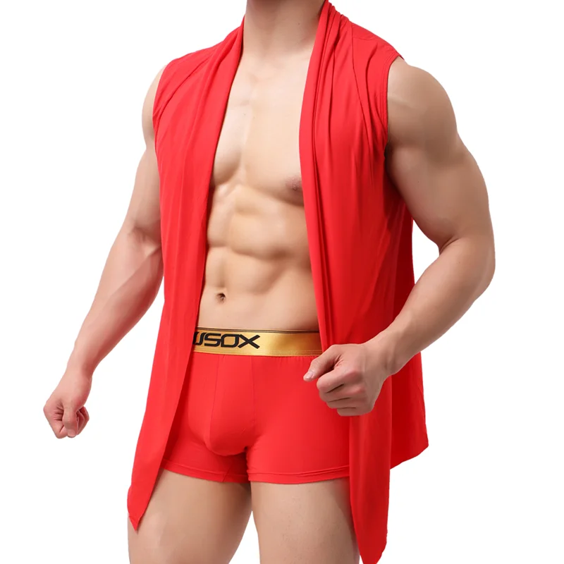 Sexy Cool Men Coat Undershirt Shaper Wrestling Singlets Underwear Soft Modal Sleeves Costume Undershirt Homewear Tops and Boxer
