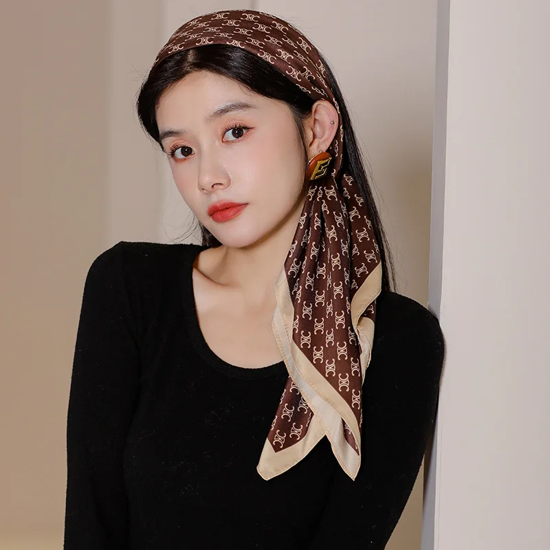 Шелковый шарф атласная бандана женская летняя квадратная маленькая сумочка