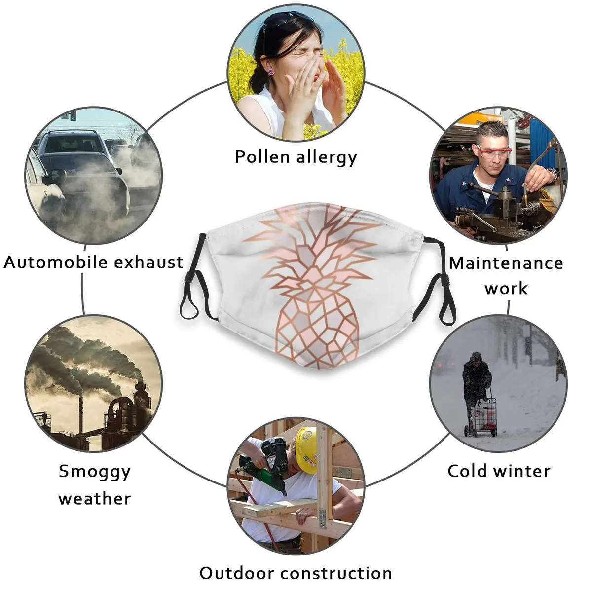 

Rose Gold Pineapple Marble Mask Mouth Face Mask Anti Dust Mask with Replaceable Filter