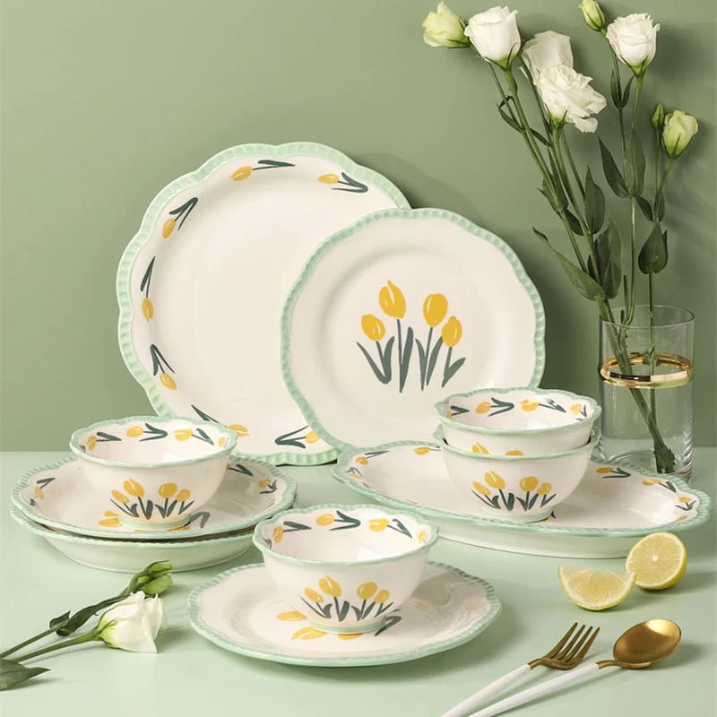 

Цветочная тарелка, фруктовый поднос, десерт, обед, набор тарелок для ресторана, корейские кухонные принадлежности