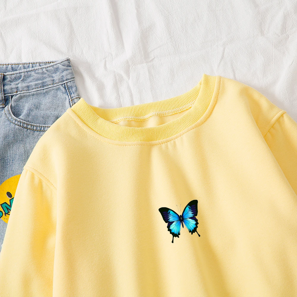 

Harajuku Korean Women Plus Size Sweatshirt 6 Colors Round Neck Hoodie Long Sleeve Pullover Gothic Butterfly Hoodie Girls Spring