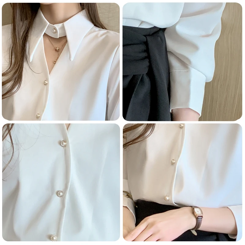 

New Spring Summer Office Ladies Tops Long Sleeve Casual Chiffon Shirt Blouses Loose Solid White Blouse Women Blusas Mujer 10500