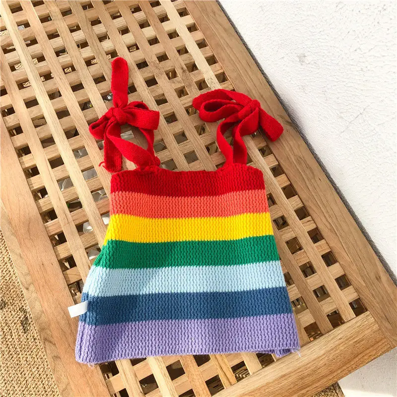 

Children's Rainbow Vest Girls Knit Small Ssling Thin Baby Western Style Base for Inner Wear and Outer Wear