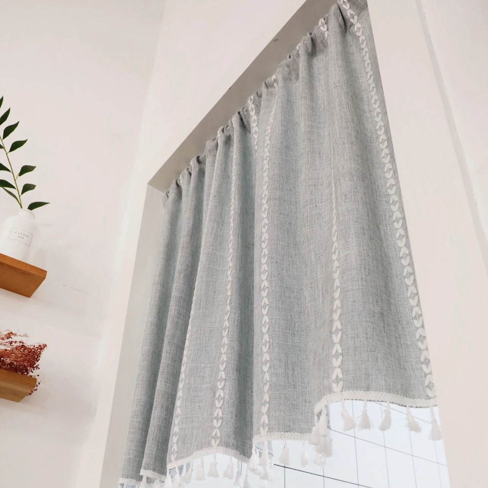 door curtain grey beige pink cotton linen striped half curtain for kitchen cabinet bathroom dust short curtain partition ad805e free global shipping