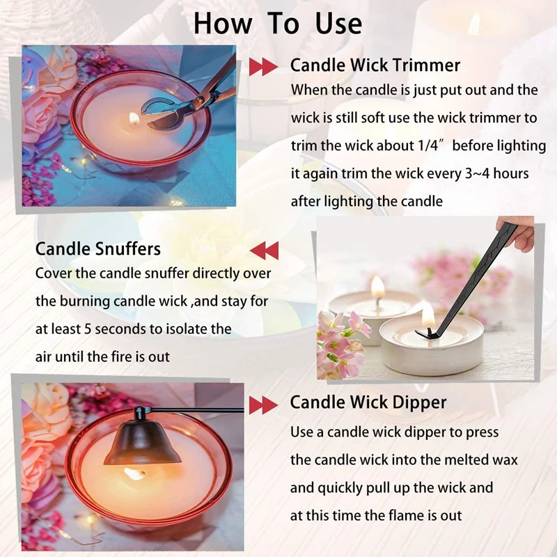 

3 in 1 Candle Accessories Set, Candle Wick Trimmer, Candle Snuffer, Candle Wick Dipper, Candle Wick Cutter Tools