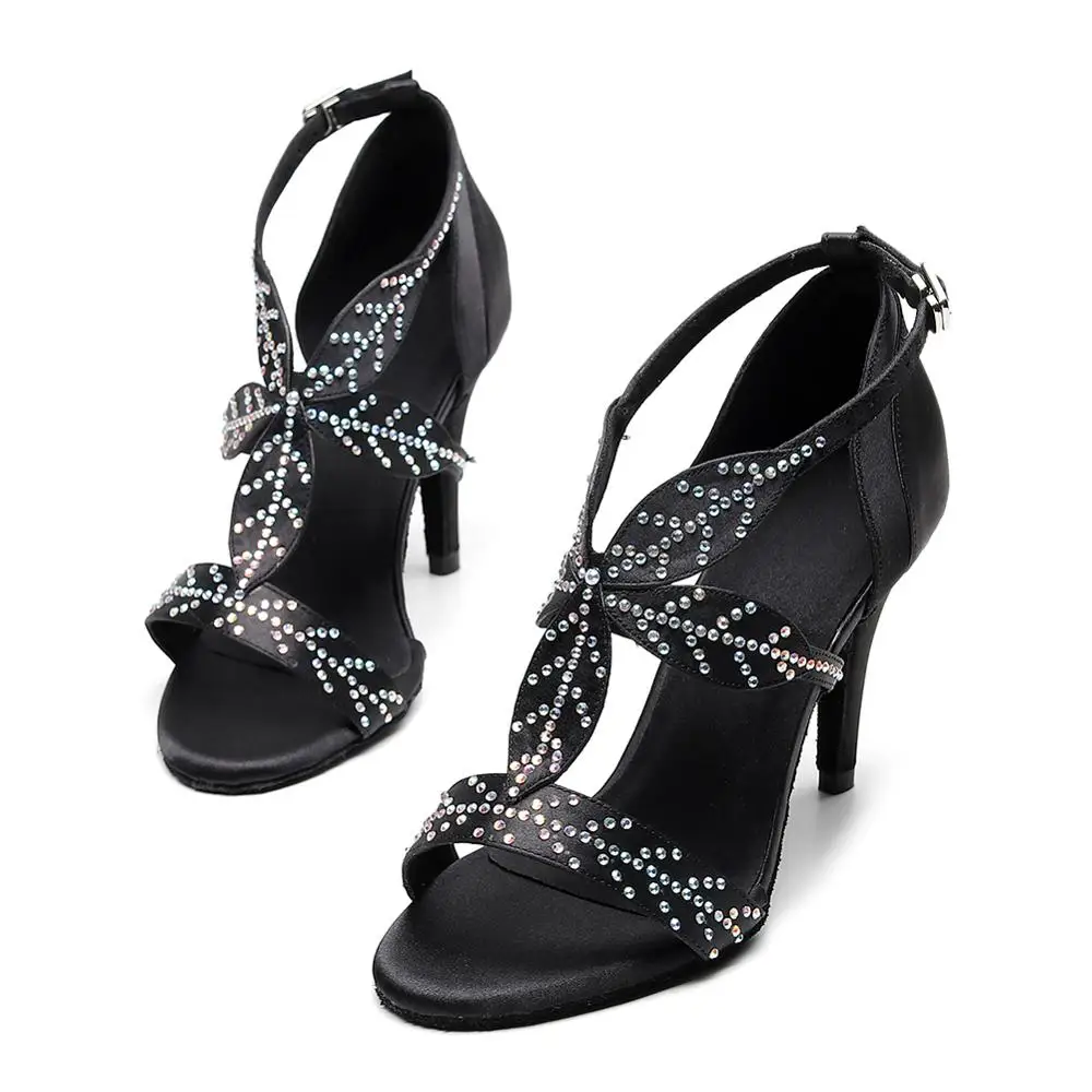 Туфли для латиноамериканских танцев DKZSYIM сатиновые + стразы профессиональные