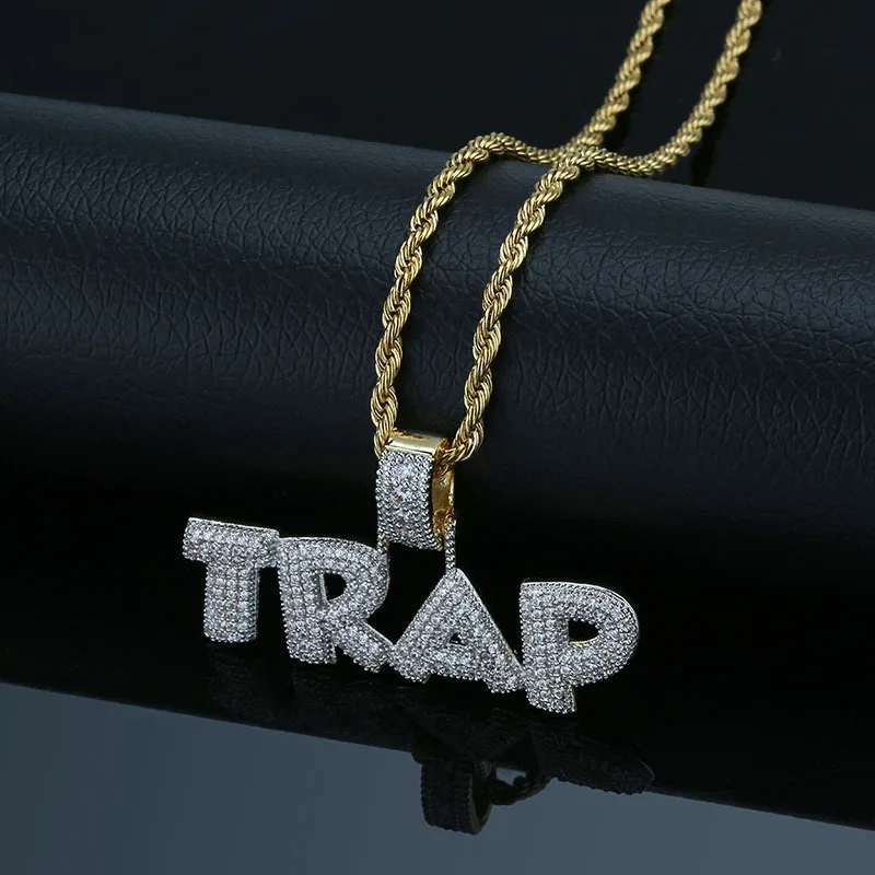 Хип хоп микро проложенный AAA + кубический цирконий Iced Out Bling trapon буквенные подвески