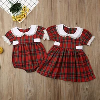 us christmas xmas clothes toddler baby girl sister romper christmas dress plaid cotton outfit clothes