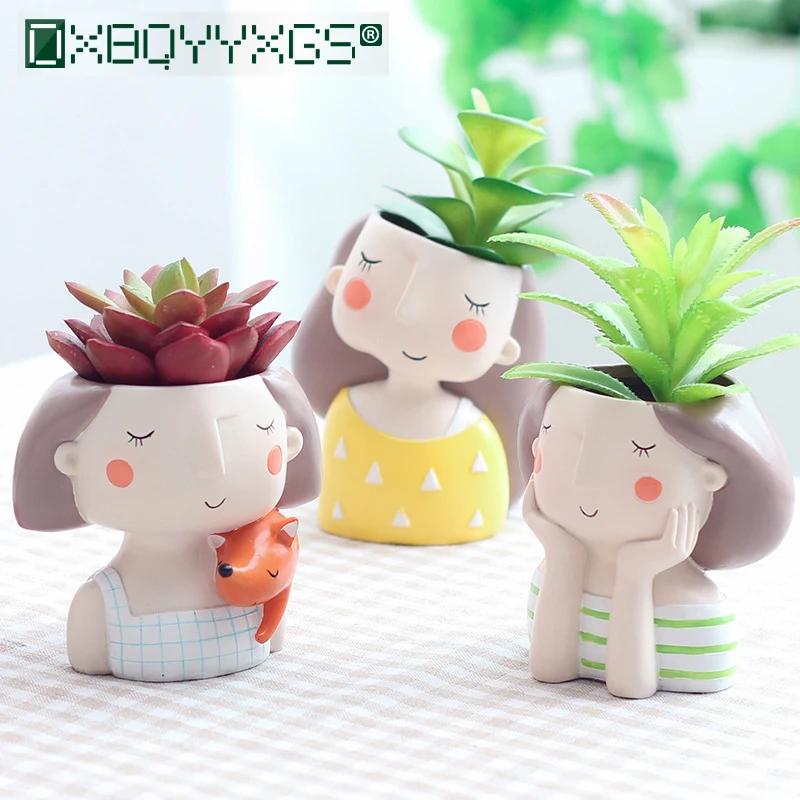 

Home Garden Ornament Office Desktop Decoration Gifts Cute Girl Boy Animal Shaped Flower Pot Succulent Planter Portrait Flowerpot
