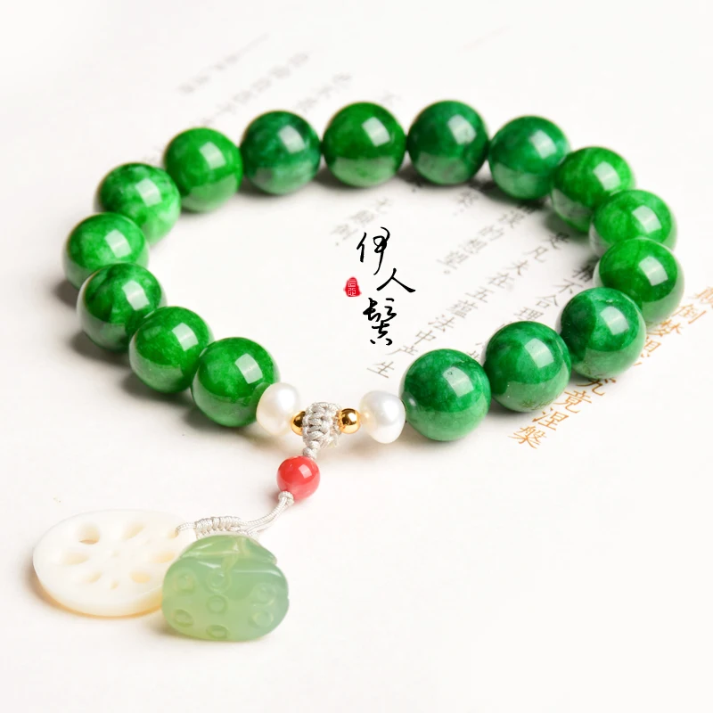 

Natural Xiuyu Jade Bracelet Carved Jade Lotus Seed Pearl Accessories Classical Style National Style Bracelet