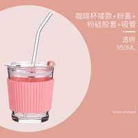 simple portable straw glass bottle coffee cup with lid lovely cute milk cartoon shake water cup kawaii drinkware environmentally