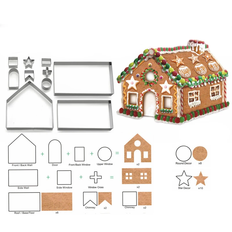 10 шт. 3D пряничный домик из нержавеющей стали Рождественский сценарий набор