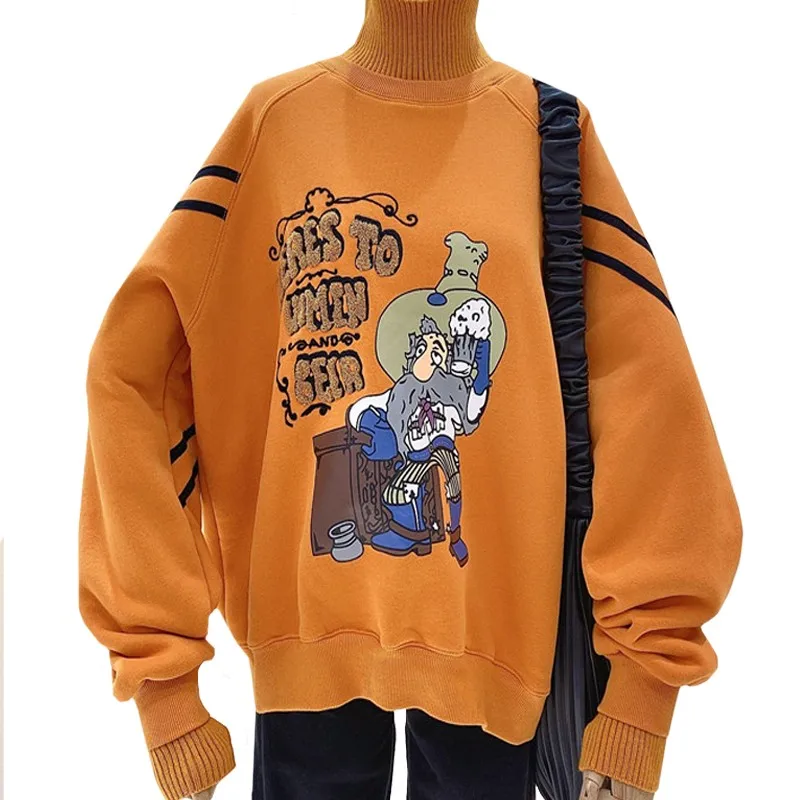 

Корейский Новый стиль Осень Зима Повседневная Женская толстовка трикотажный воротник с вышивкой мультяшный Пивной Подарок для пожилых жен...