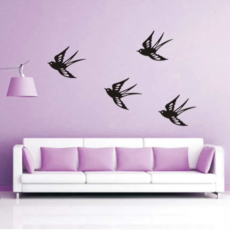 Домашняя наклейка JJRUI стикер летающие талисманы набор из флока с 4 силуэтами птиц