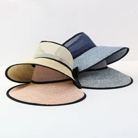 2021 solid color bow summer no top straw hat for women korean sunscreen empty top sun bonnets beach caps wide eaves anti uv hats