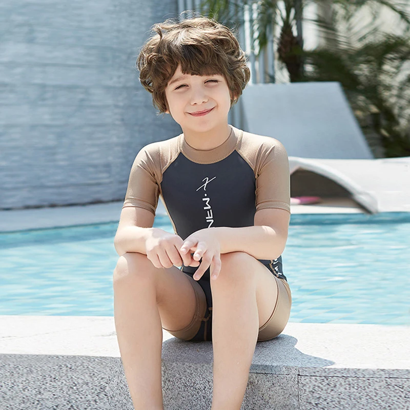 Детский слитный купальник с коротким рукавом на молнии сзади|Комбинезоны| |