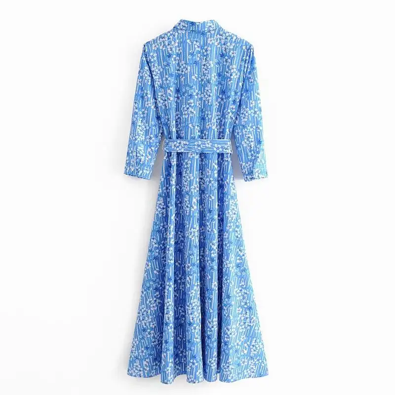 Женское длинное платье с поясом и цветочным принтом весна 2020 | Женская одежда