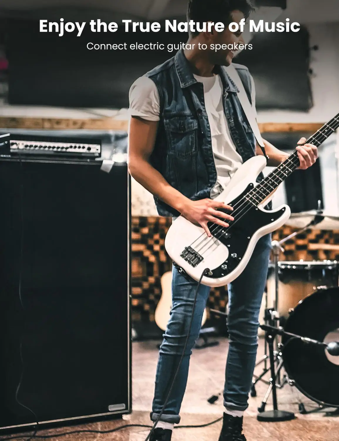 

UGREEN Premium 6.35mm 6.5mm Audio Mono Jack 1/4" TS Cable Unbalanced Guitar Patch Cords Instrument Cable Male to Male Adapter