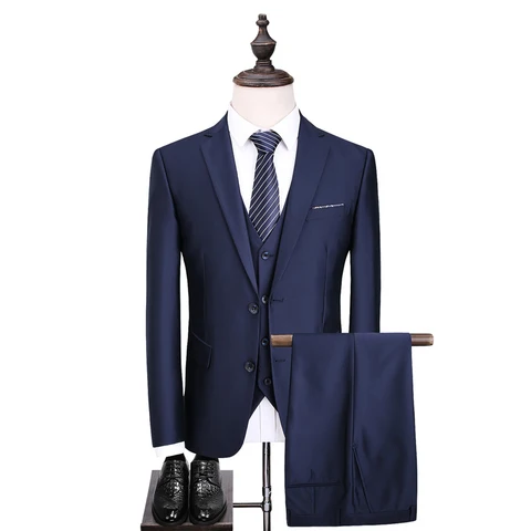 Новый стиль, мужской эксклюзивный костюм высокого качества, деловой Повседневный однотонный тонкий мужской костюм, куртка (куртка, жилет и штаны), S-3XL