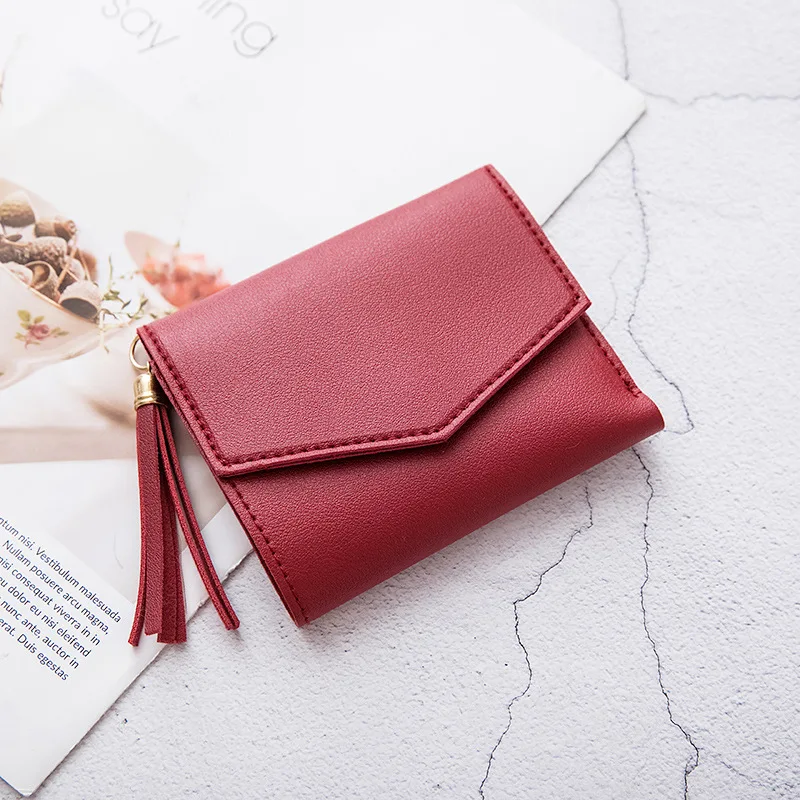 

2021 Tassel Women Pink Small Cute Wallet Women Short Leather Women Wallets Zipper Purses Portefeuille Female Purse Clutch A152
