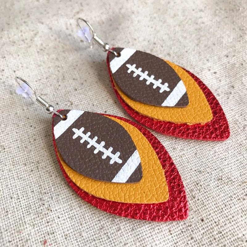 Командные цвета 3 слоя блестки футбол искусственная кожа каплеобразные серьги