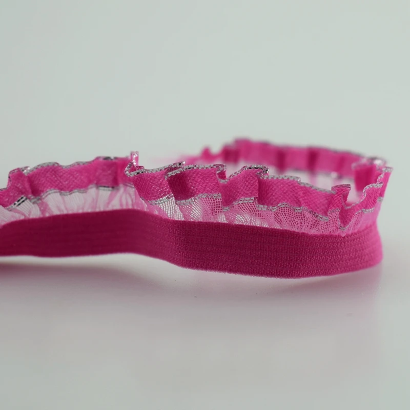 #1675 пурпурно-красная + серебряная кружевная оборка с оборками 16 мм 6 ярдов/Лот