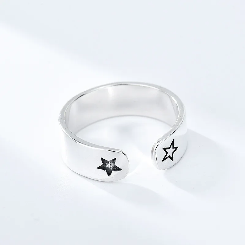 

Wide-Face Gloss Ring 925 Sterling Silver Star Vintage Silver Ring For Women Delicate Ring Gothic Wedding Party Fine Jewelry Gift