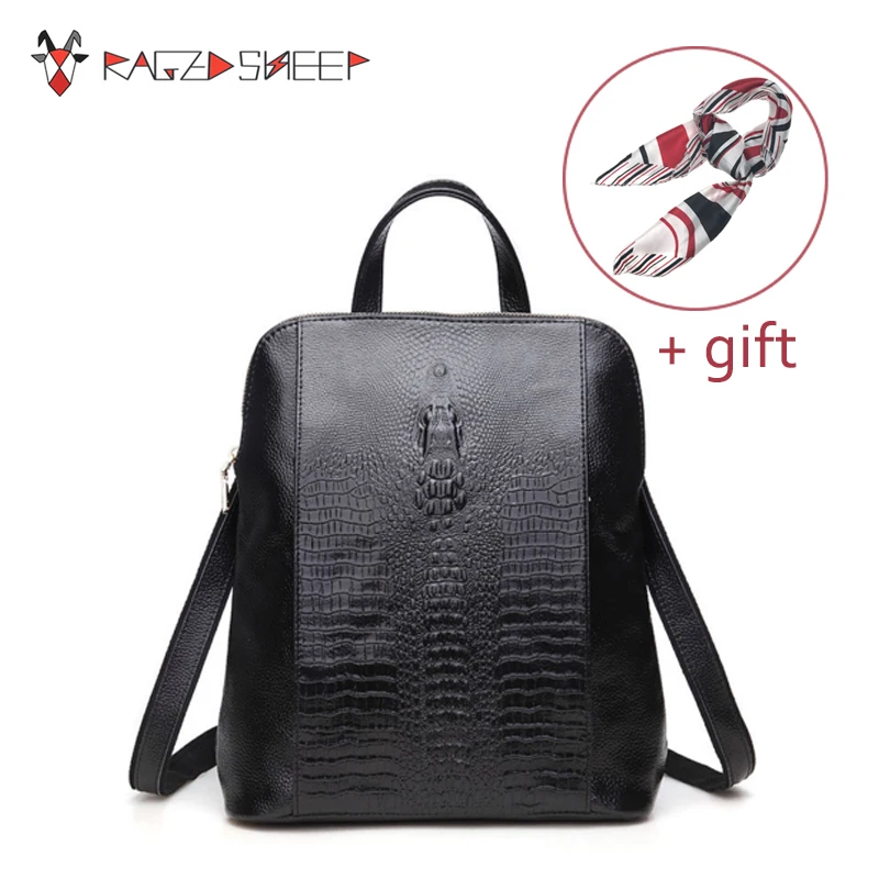 Raged Sheep Women Genuine Leather Backpack 3D Crocodile BackPack Daily Bags For Girls College Female Fashion Shoulder Bags|backpack 3d|genuine
