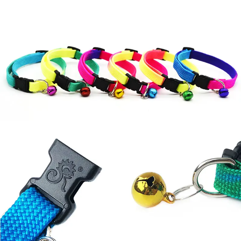 

Cat Dog Collar With Bell Puppy Neck Strap Ring Buckle Polyester Material Random Color Adjustable Safety Pet Accessories Supply