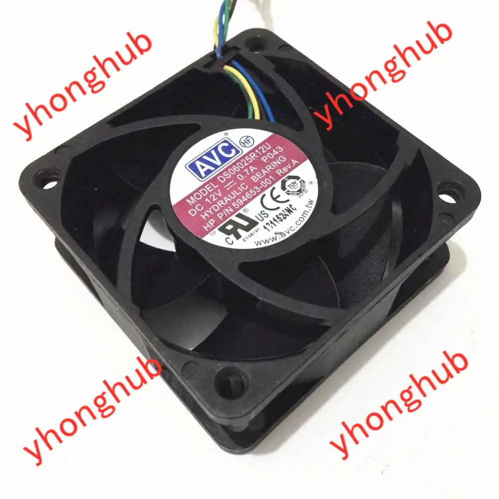 Вентилятор охлаждения сервера AVC DS06025R12U P043, 12 В постоянного тока, 0,70 А, 60x60x25 мм, 4 провода Вентилятор охлаждения сервера AVC DS06025R12U P043, 12 В постоянного тока, 0,70 А, 60x60x25 мм, 4 провода